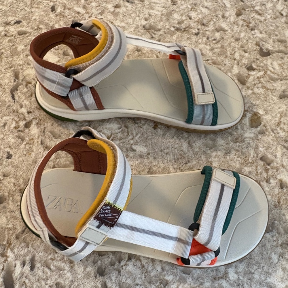 Zara White and Brown Strappy Sandals